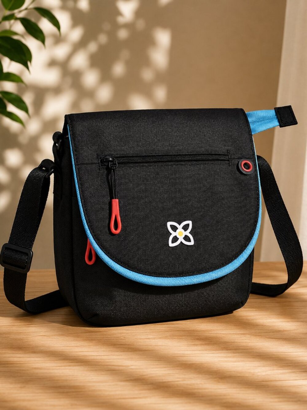 Sherpani Milli RFID Crossbody Messenger Bag Black Turquoise Recycled Travel Bag